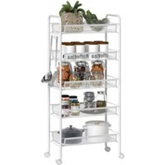 HOMCOM 5 Tier Utility Rolling Cart with Removable Mesh Baskets, White, White