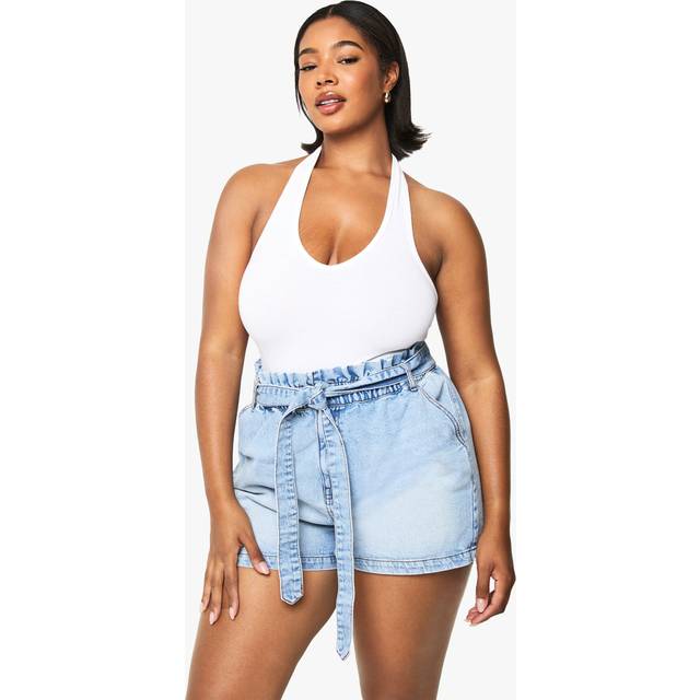 Womens Plus Paperbag Waist Denim Short - White - 22, White