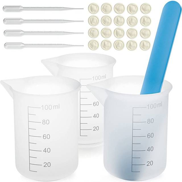 Silicone Measuring Cups Kit with Popsicle Stir Stick, Pipettes, Finger Cots for Epoxy Resin Mixing, Molds