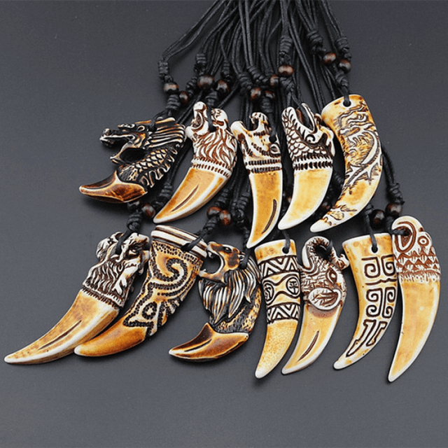 TEMU 12pcs Yak Bone Carving Totem Necklace - Animal Tooth Amulet Gift For Dragon, Tiger, Elephant & Wolf Lovers Christmas 、halloween 、thanksgiving Gifts Christmas Halloween Thanksgiving Gifts