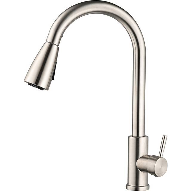 (silver) Brushed Nickel Kitchen Faucet Single Hole Pull Out Spout Kitchen Sink