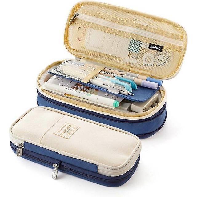 (As show, One size) Big Capacity Pencil Pen Case Office College School Large Storage High Capacity Bag Pouch Holder Box Organizer Navy