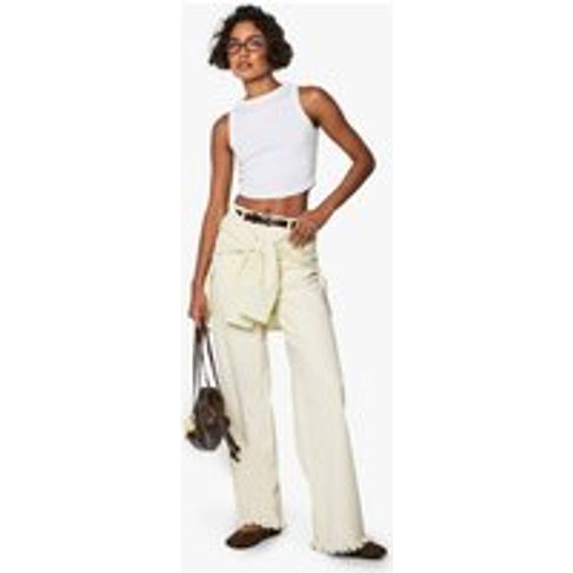 Womens Tall Fray Hem Ecru Wide Leg Jean - Cream - 8, Cream