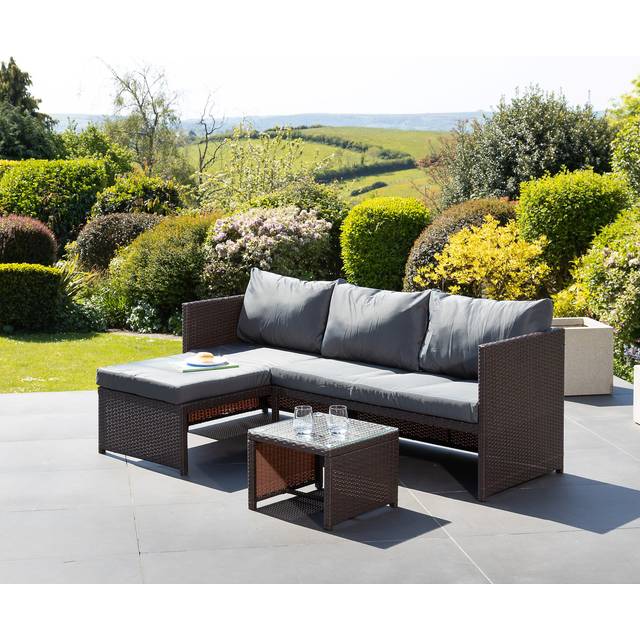 Artemis Home Aleria Left Hand Facing Rattan Corner Sofa and Table - Grey, Grey