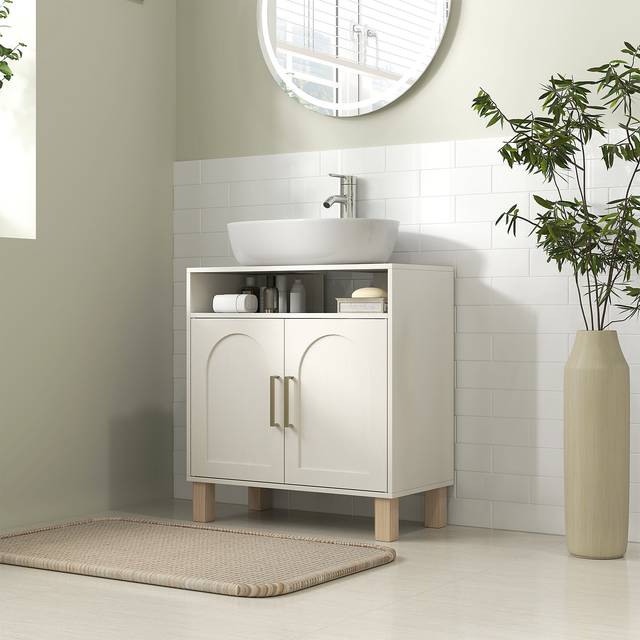 HOMCOM Under Sink Bathroom Cabinet for Basin without Pedestal - Cream White | TJ Hughes