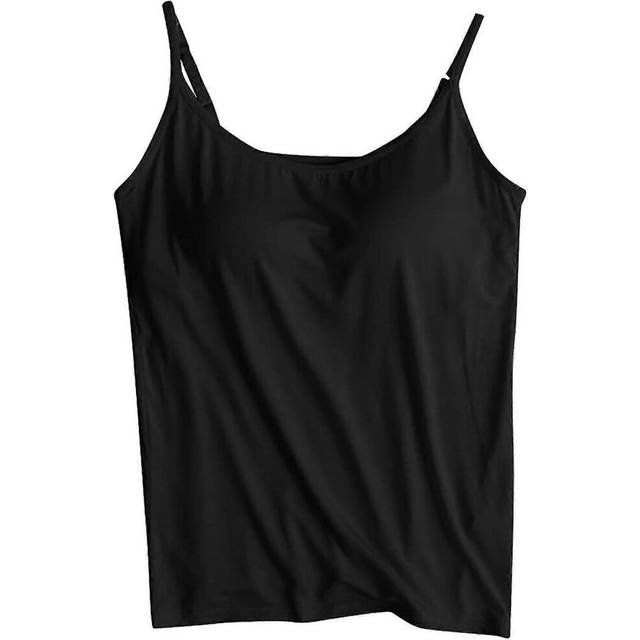 (6XL, Black) Women Tank With Built-in Bra Adjustable Spaghetti Strap Tank Top Gift For Christmas Birthday New Year