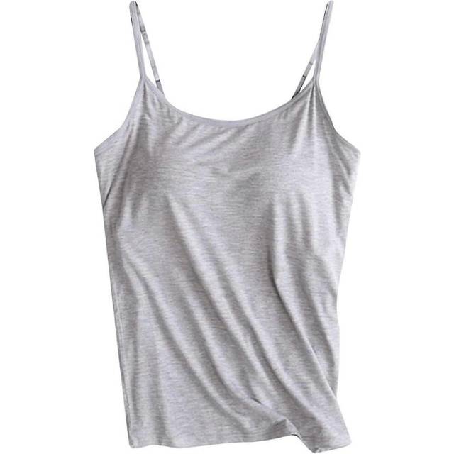 (M, Gray) Women Tank With Built-in Bra Adjustable Spaghetti Strap Tank Top Gift For Christmas Birthday New Year