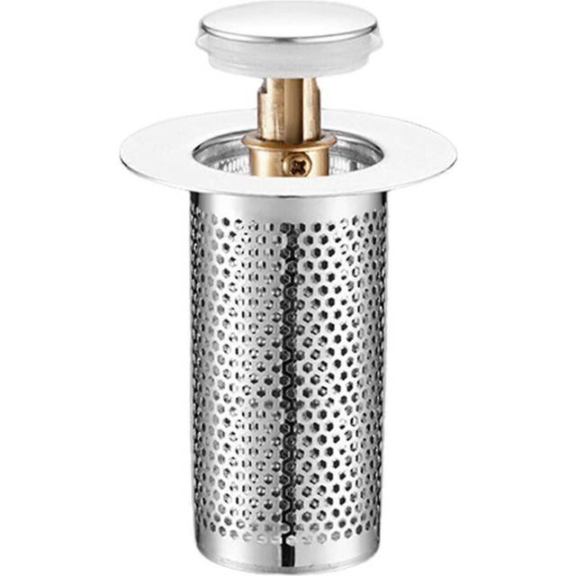 (D, One size) Universal Bathroom Sink Stopper Rust-Proof Brass Core Drain Filter with Hair Strainer Bathroom Sink Drain Stopper Replacement