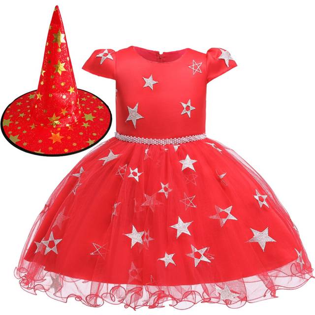 (Red, 1-2Years) Baby Kids Girl Dress Halloween Witch + Hat Cosplay