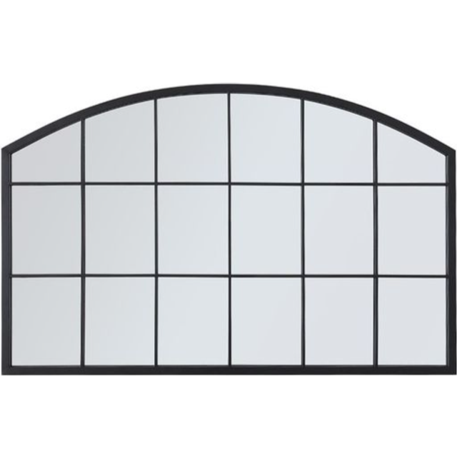 Living And Home Modern Black Metal Arched Grid Decor Window Mirror, 110Cm W X 70Cm H - One Size