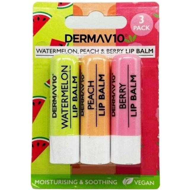 DermaV10 Watermelon Peach and Berry Lip Balm Set of 3 - Derma V10 - 9 x 15 x 2cm
