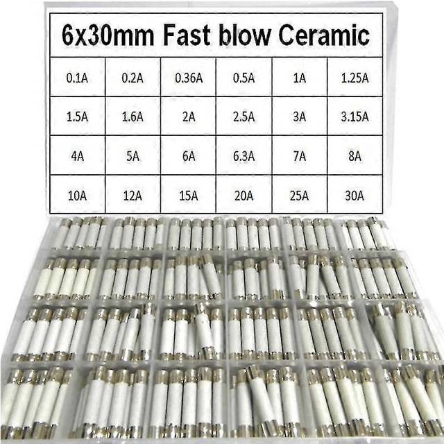 (As show, One size) Fast Blow Ceramic Fuse 240pcs/box 24values 6x30mm 250v 0.1a 0.5a 1a 1.5a 2a