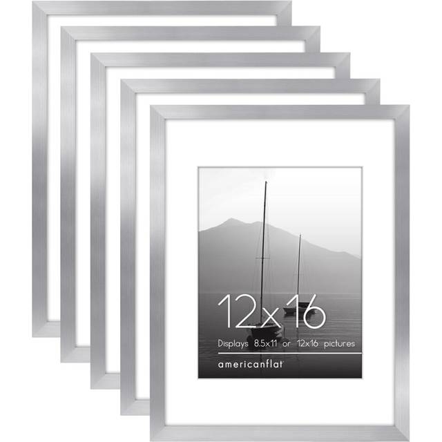 Americanflat 12x16 Picture Frame with Polished Plexiglass - Set of 5 - Use as 8.5x11 Frame with Mat or 12x16 Frame Without Mat - Galleria Collection -