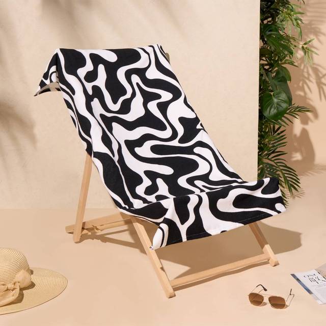 OHS Swirl Print Beach Towel - Black - Monochrome