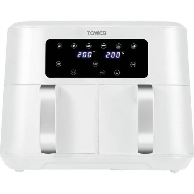 Tower Vortx Dual Basket Air Fryer with Two 4.25L Baskets 2400W - Chrome (8.5L)