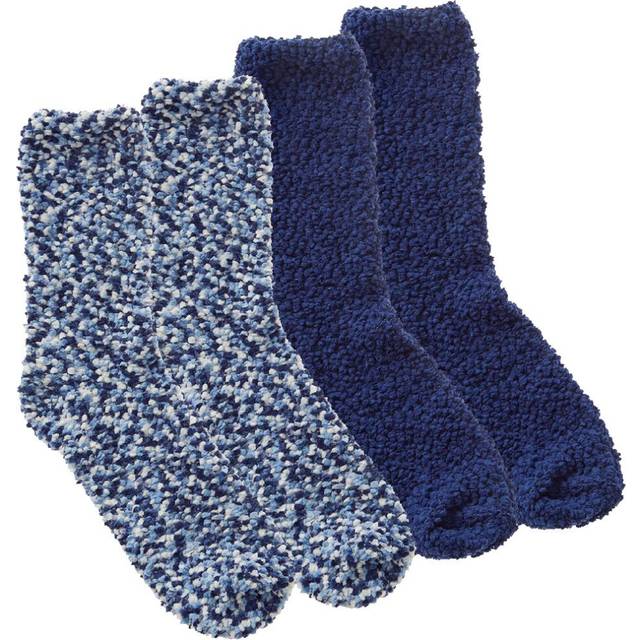 (Blue - 2  Pairs, UK 4-8 (EUR 37-42)) Ladies Chunky Fluffy Winter Lounge Slipper Boot Bed Sock Popcorn Style Size Uk 4-8