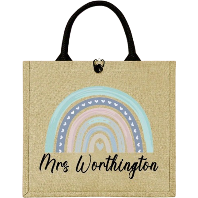 SHEIN Personalised Teacher Bag - Custom Rainbow Tote With Floral Design, Large Capacity, Buckle Closure - Ideal Thank You Gift For TA, School Leaver, Or Tea