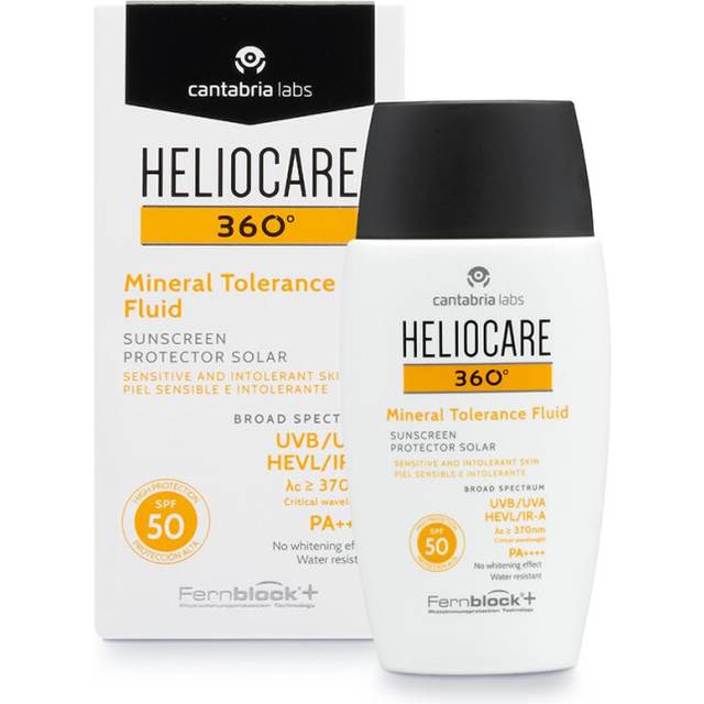 Heliocare 360 Mineral Tolerance Fluid SPF50 50ml / Mineral Sunscreen For Face/Daily UVA UVB Visible Light and infrared-A Hypoallergenic Sun
