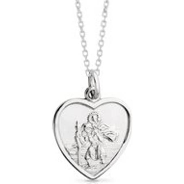 John Greed Signature Silver Medium St Christopher Heart Necklace For Women - silver