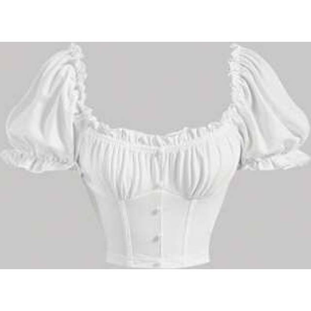 SHEIN Ruched Bust Frill Trim Crop Tee