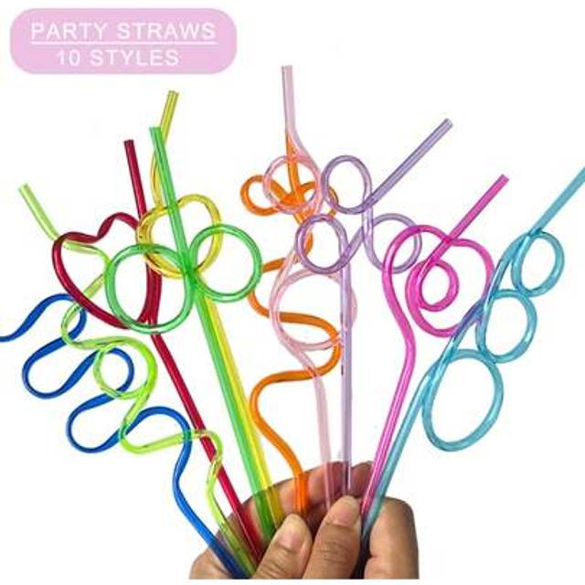 SHEIN Crazy Unique Plastic Reusable Straws With Different Cute Design And Cleaning Brush,Decoration Party Hard Drinking Tube,Wash By Hands And Can Be Reused