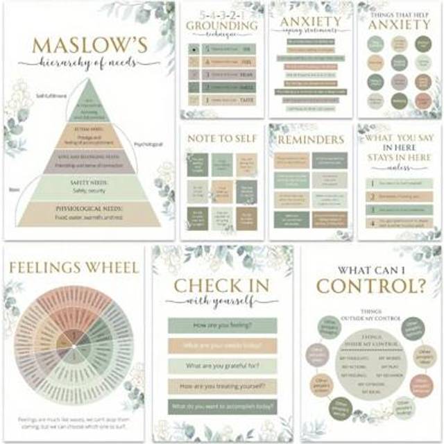 SHEIN 10 Pcs Frameless Care Mental Health Posters, Mental Health Matters Poster, Therapy Office Decor, Counseling Office Must Haves, School Counselor Suppli