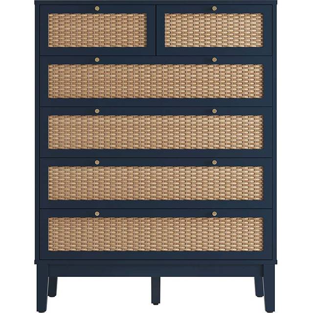 Bordeaux 6 Drawer Blue Rattan Chest of Drawers - LPD Home