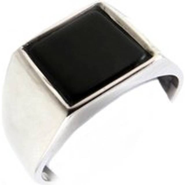 Silverring 'King' onyx för män (rhodiumpläterad) - 10x10 mm 60
