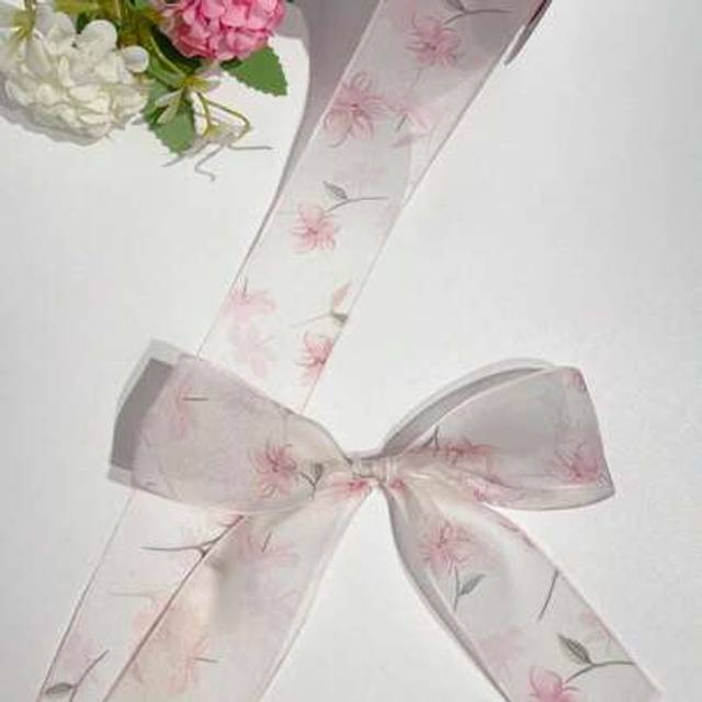 SHEIN 3.8cm Wide Doli Organza Floral Printed Decorative Ribbon, 10 Yards/Roll, Gift Wrapping Valentine&#39;s Day