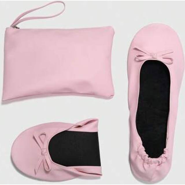 SHEIN Women&#39;s Ultra-Light Pink Foldable Dance Shoes Soft And Comfortable Bow Decoration With Shoe Bag,Portable Ballet Flats,Ideal For Dancing ,Daily Casual