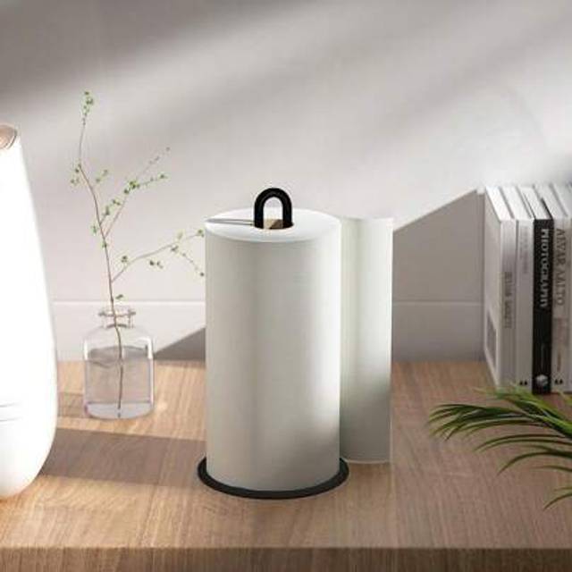 SHEIN 1pc Metal Black/Silver Kitchen Paper Towel Organizer Rack, Iron Coated Creative Dining Table Roll Holder, Vertical Wrap Film Tissue Paper Dispenser