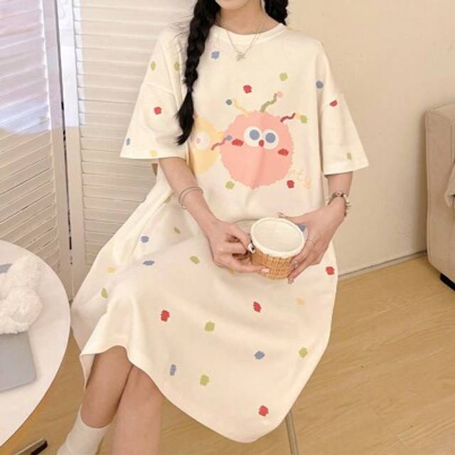 SHEIN Women&#39;s Summer Sleeveless Nightgown - Cartoon Cute Style, Digital Printing, Polyester, Fitted Dropped Shoulder Pajama