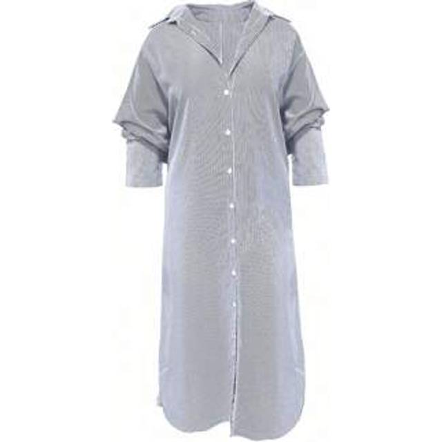 Uhlyne Spring & Summer Casual Loose Fit Long Shirt Dress With Wide Stripe Pattern And Oversized Off-Shoulder Design Maxi Women Outfit