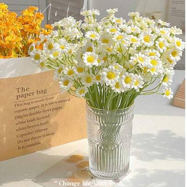 SHEIN 120/60 Flower Heads Breathing Artificial Flowers, Chamomile Simulation Wedding Bouquets INS Atmosphere Flower Decoration White Fake Flowers Wedding Si