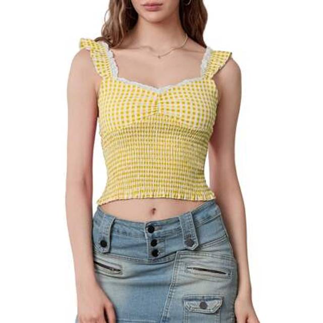 SHEIN Women Summer Casual  Crop Tank Tops Plaid Print Sweetheart V-Neck Basic Vest Sleeveless Shirt Y2k Streetwear