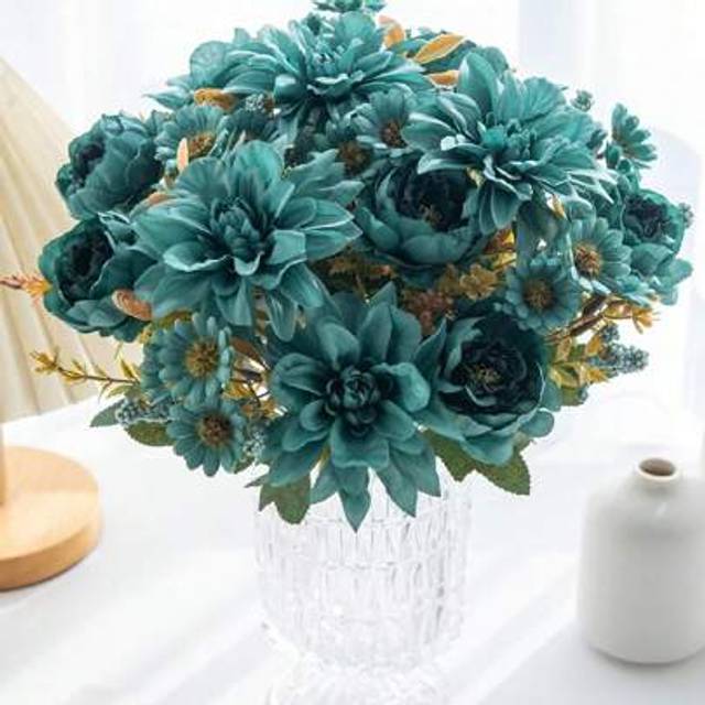 SHEIN 1/3/5PCS Artificial Flower, 6-Head Hydrangea, Hibiscus Rose Bouquet, Home, Bedroom, Vase, Decoration, Dining And Living Room Decorations, Wedding Deco