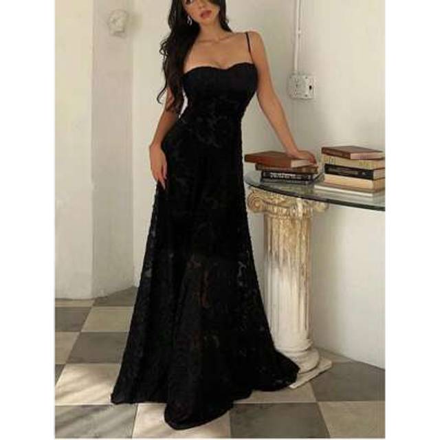 SHEIN Women&#39;s Elegant Jacquard Spaghetti Strap Maxi Dress, Suitable For Summer Beach Vacation, Daily Dating, Music Festival, Wedding