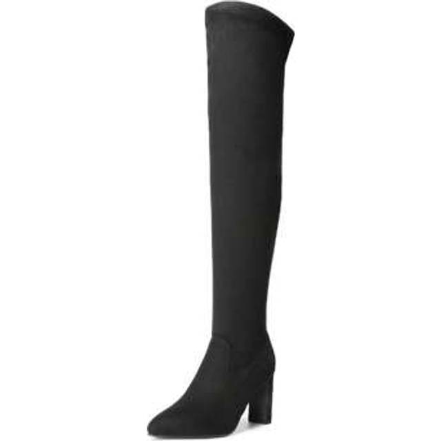 SHEIN Women&#39;s Over The Knee Stretch Thigh High Boots Chunky High Heels Pointed Toe Long Fall Boots