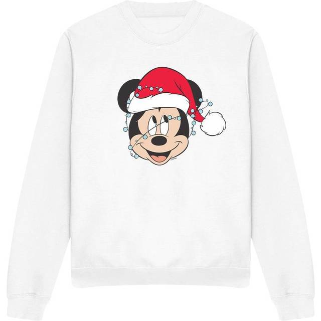 (XXL, White) Disney Unisex Adult Mickey Mouse Christmas Lights Wrap Sweatshirt