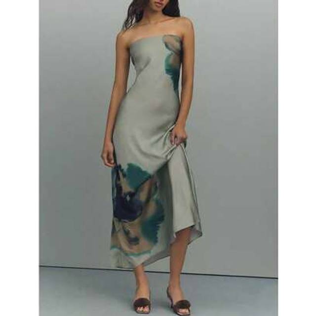 SHEIN Women Long Dress Floral Print Strapless Tube Top Dress Summer Backless Casual Party Midi Dress