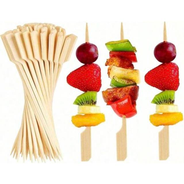 SHEIN 100Pcs Natural Bamboo Skewer Sticks, Wooden Barbecue Skewers For Appetizers, Fruit, Sausage, Snacks - BBQ Party Accessories,Christmas