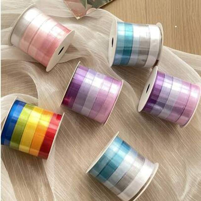 SHEIN 5 Rolls Multicolor Polyester Ribbon, Gift Wrapping, Floral DIY, Craft Decorative Satin Ribbon, High-End Tulle Ribbon For Flower Bouquet, Birthday Gift