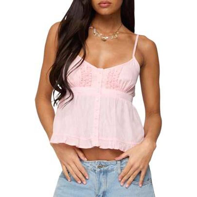 SHEIN Women Sleeveless Cami Top V-Neck  Ruffle Trim Crop Top Camisole Going Out Tank Top Streetwear