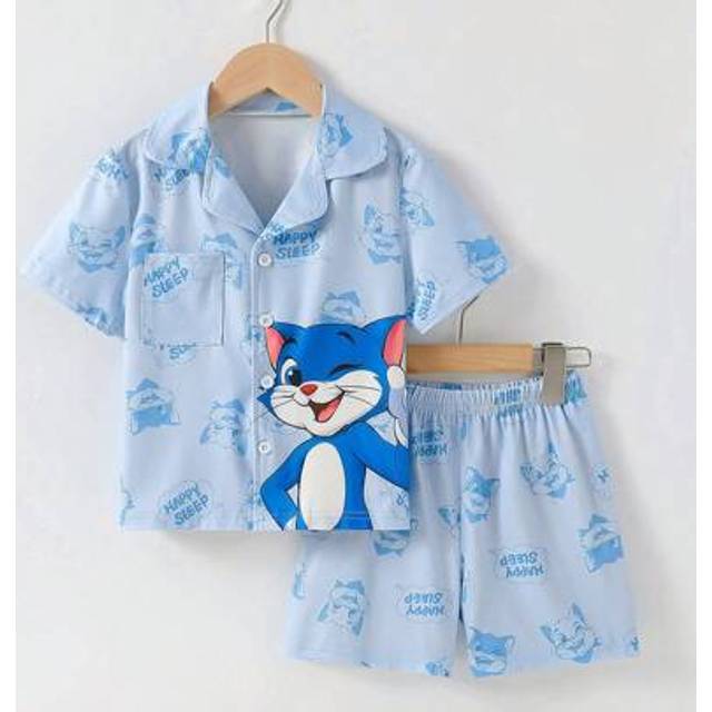 SHEIN Young Boys Short Sleeve Pajama Set, 2pcs Flame Retardant Soft Casual Lounge Wear, Spring & Summer