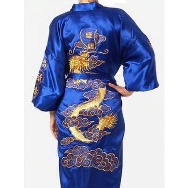 SHEIN Men&#39;s Retro Silk Satin Kimono Robe Gown Bathrobe Dragon Gown Dress M-XXL