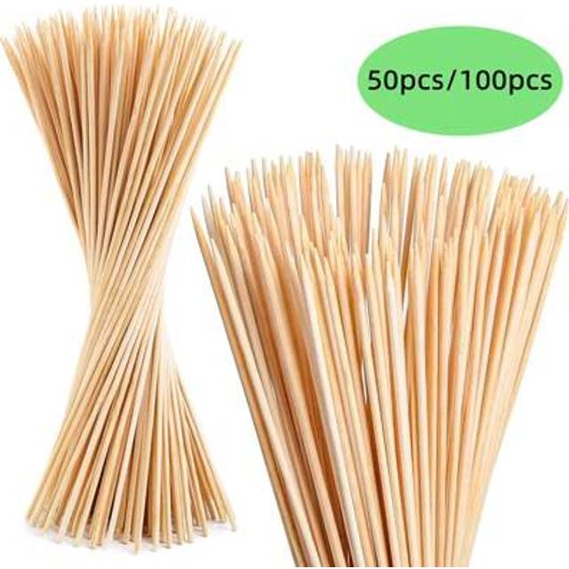 SHEIN 50pcs/100Pcs Disposable Bamboo Skewers Wooden Skewers Grilling Supplies,Outdoor Camping Bbq Natural Bamboo Skewers Sticks For BBQ,Kabob,Party Decorati