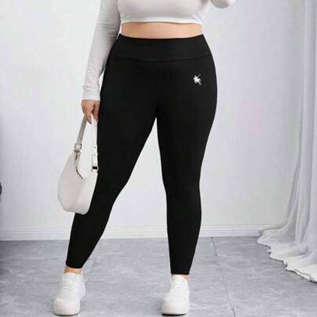 SHEIN Women Plus Size Casual Sports Knit Leggings, With Horse Hair Print Pattern, Back To School Season