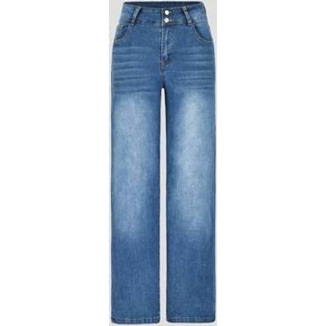 SHEIN Women&#39;s Casual Washed Low-Waist Straight Leg Jeans