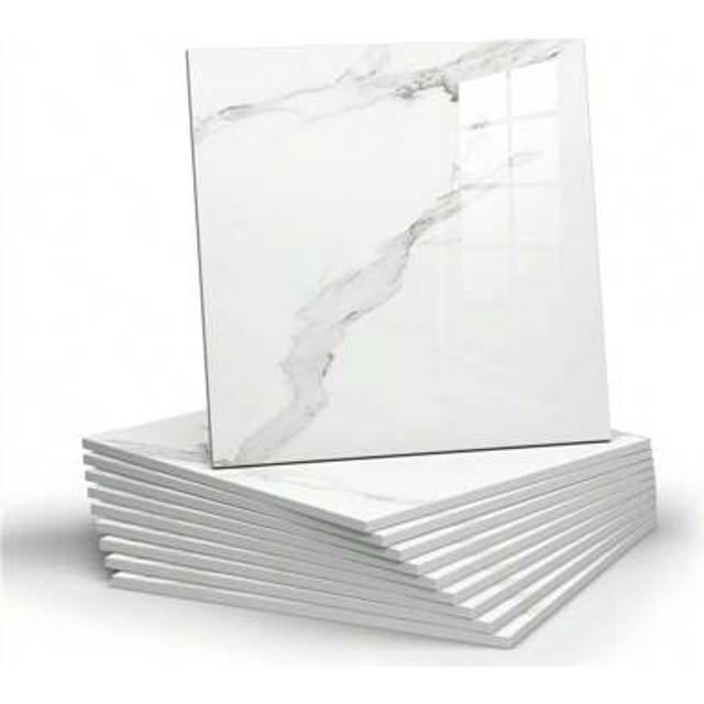 SHEIN 10pcs 0.9m2 White Ceramic Tile & Marble Sticker, Waterproof & Moisture Proof Aluminium Plastic Board Embellished Wall, Renovation Stickers Peel Wall P