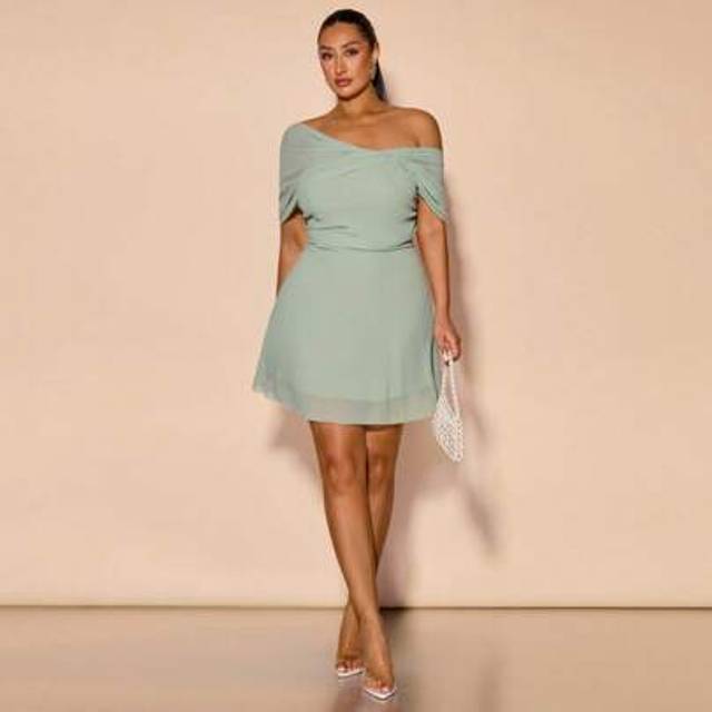 SHEIN Plus Size Women Elegant Romantic Wedding Guest/Party Chiffon One Shoulder Slit Midi Dress,4th Of July Curve,Vacation Outfits Woman,Birthday Outfits Fo